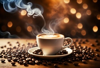 Cup of coffee with beans