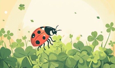 A ladybug is walking on a green leafy plant