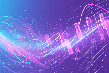 Abstract neon pink and blue sound waves with flowing lines creating a dynamic and futuristic digital design