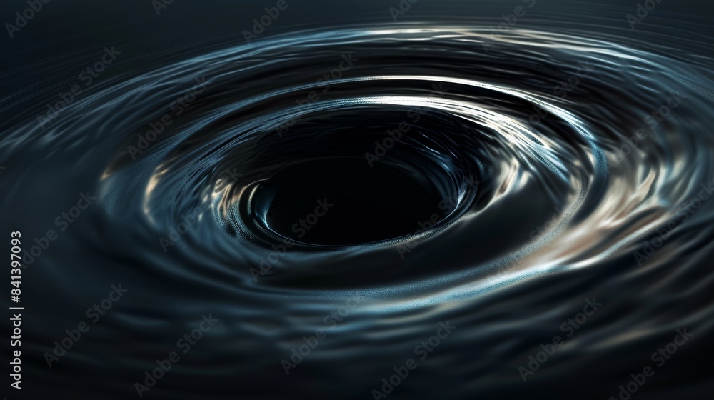 Poster a black hole's gravitational pull distorting the fabric of spacetime, creating a mesmerizing vortex 