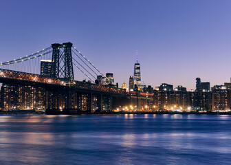 Lower Manhattan and Williamsburg Bridge at Blue Hour