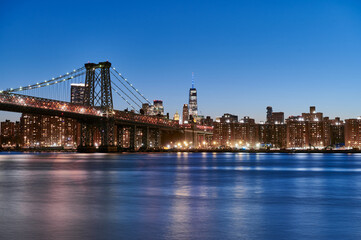 Lower Manhattan and Williamsburg Bridge at Blue Hour