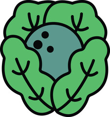 A cartoon of a bowling ball in a head of lettuce