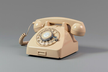 A realistic illustration of a classic vintage rotary telephone, showing tech nostalgia and a sense of home with a beige aesthetic