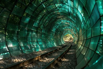 Sleek Glass railway tunnel. Subway station. Generate Ai
