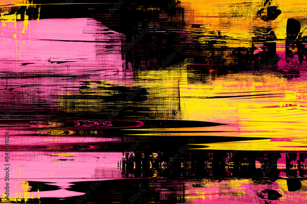 Poster abstract pink and yellow textured background with a grunge style, depicting a creative and chaotic c