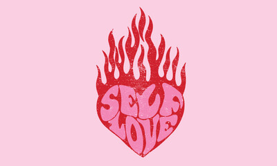 Self love club artwork. Love with fire vector design.