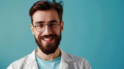 Obraz premium Successful Young Male Engineer Smiling Confidently on Color Background