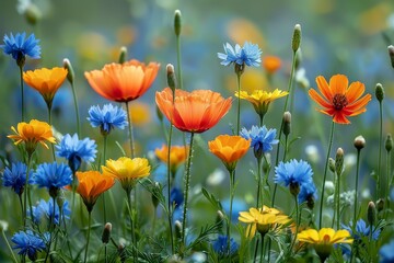 Obraz premium Wildflowers in a meadow, symbolizing freedom and wilderness. 