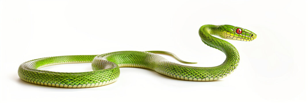 Green wooden snake on isolated white background. Year of the Snake 2025	