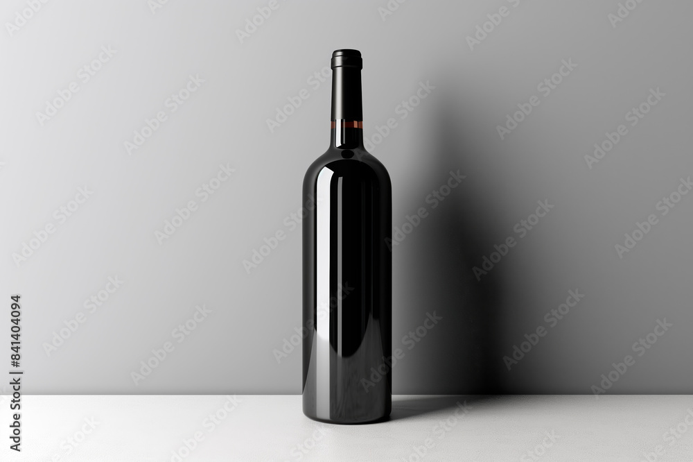 Poster an unbranded black wine bottle on a plain background, suitable for a product presentation mockup. ge