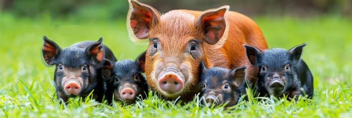 Sustainable pig farming  eco friendly pigs and piglets thriving in a domestic farm