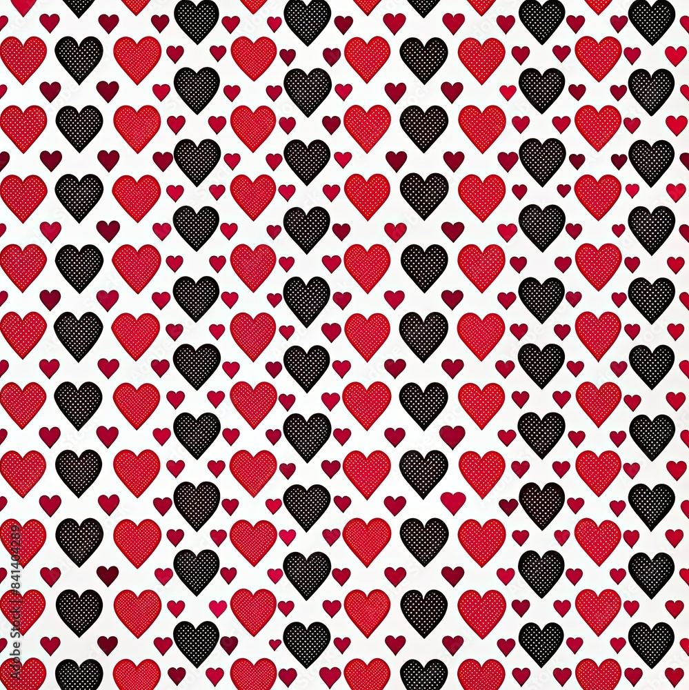 Aufkleber this digital illustration features a repeating pattern of red and black hearts. the hearts are arran