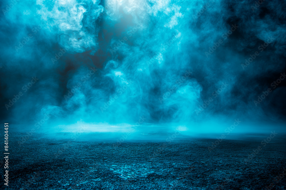 Poster mysterious blue smoke over a textured surface, artistic concept of a mystical atmosphere. generative