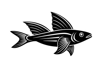 linocut a flying fish vector illustration