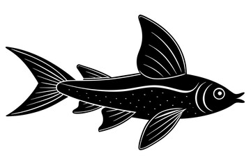 linocut a flying fish vector illustration