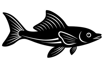 linocut a flying fish vector illustration