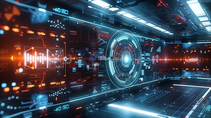 Generate a data big screen, with a technological style and a sense of design, containing elements related to big data. Generative AI.