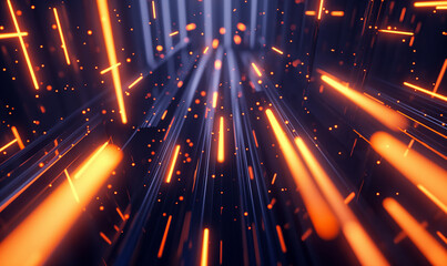 Fototapeta premium Abstract image of glowing orange light streaks and particles moving in a dark space, creating a futuristic and dynamic atmosphere