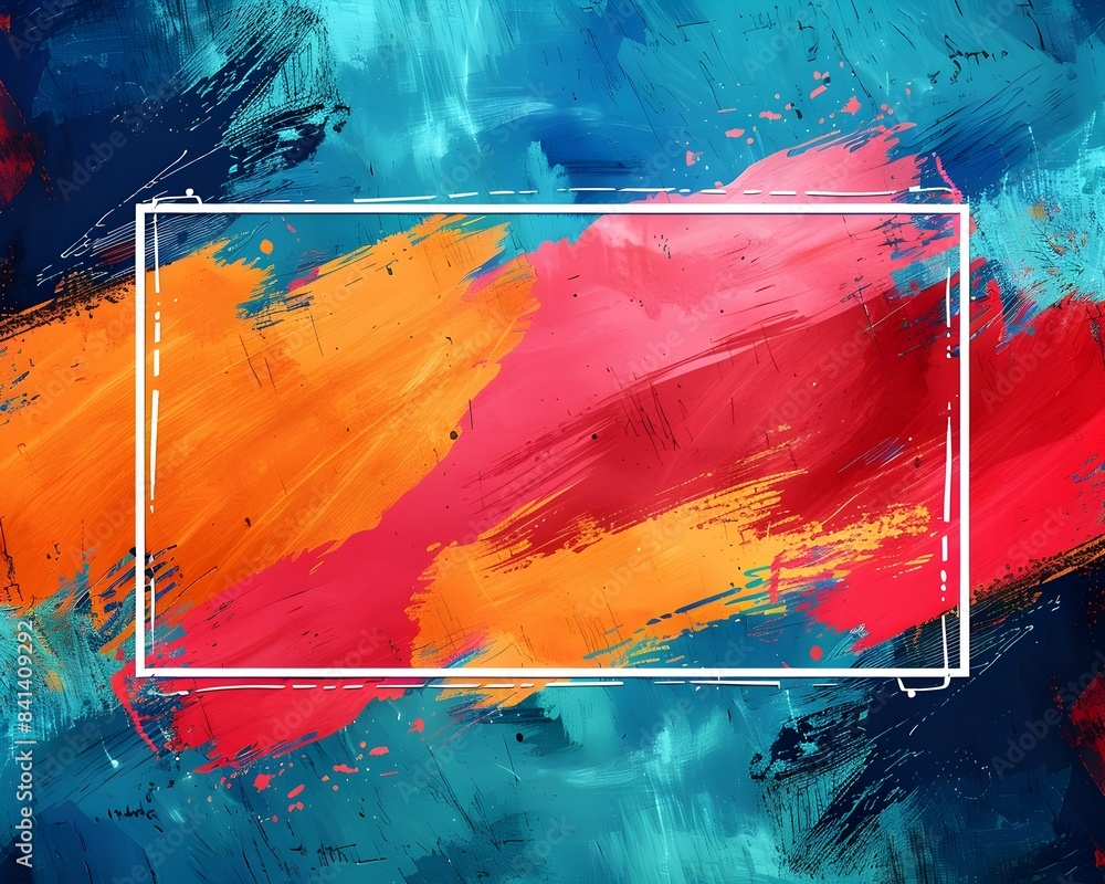 Poster vibrant abstract brushstrokes frame on textured background with dynamic colorful design