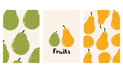 Set of cute illustration of pear in flat style. Modern design for posters, cards, packaging and more