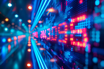 A digital display with glowing blue and red lights, on a dark background, concept of technology. Generative AI