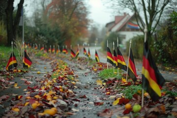 Array of german flags proudly exhibited in public space for cultural celebratory event