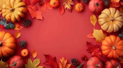 Fototapeta premium colorful fruits and vegetablesThanksgiving poster with free text area