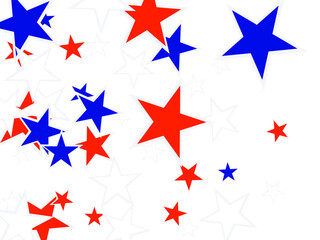  backdrop Vector Illustration, Blue and Red 4th of July Stars sparkles isolated on white.