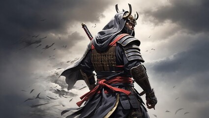 Fototapeta premium A samurai ready to fight for his lord.