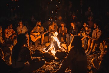 camp fire in the fireplace
