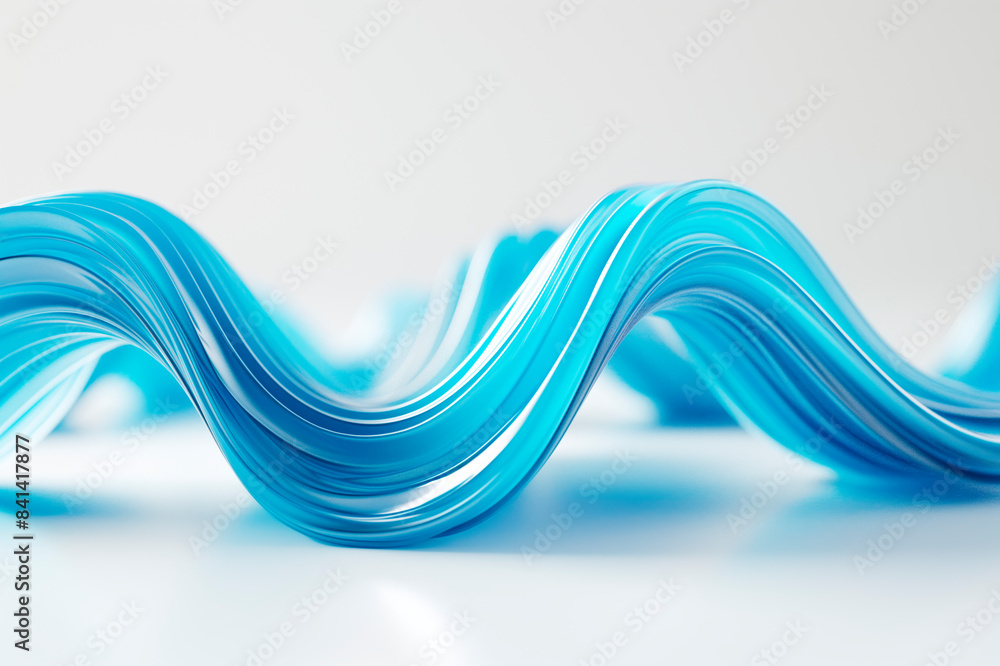 Poster abstract blue wavy structures on a white clean background, conveying a concept of flow and creativit