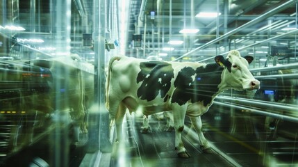 A robotic milking machine collects realtime data on milk production and cow health.