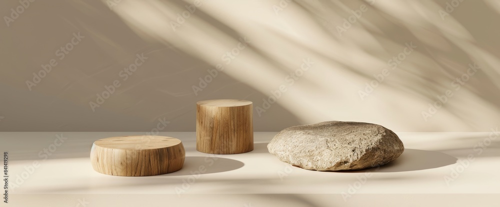Aufkleber podium for show product - 3d render of modern abstract background. blank showcase mockup with empty 