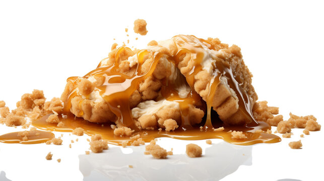Crumbly Cookies Drizzled With Caramel Sauce on White Background