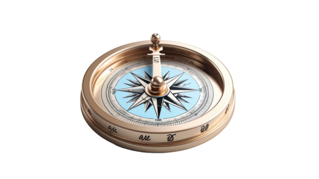 Brass Compass With Blue Face and Rose of the Winds
