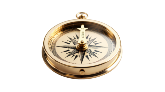 Brass Compass With Black Needle Pointing North