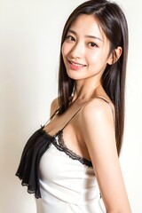 ランジェリー姿で笑顔を向ける女性