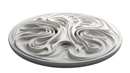 White Circular Sculpture With Swirling Pattern