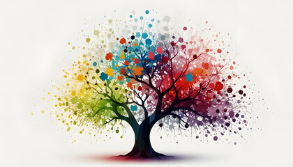 Abstract colorful tree illustration wallpaper with white background. Generative AI