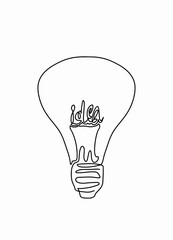 Continuous line drawing of Light bulb for ideas concept, Vector illustrationsIcon of a glowing light bulb on a white background, doodle style  hand drawn, vector filled outline