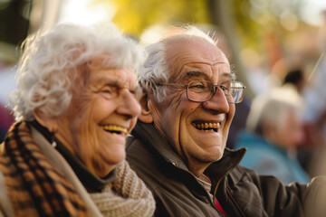 a man and a woman are smiling and sitting