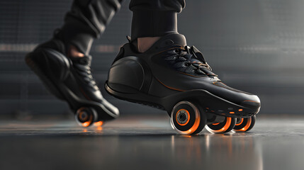 rollers in motion on the leg close-up, side view