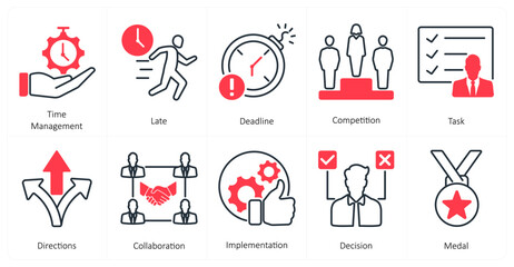 A set of 10 mix icons as time management, late, deadline