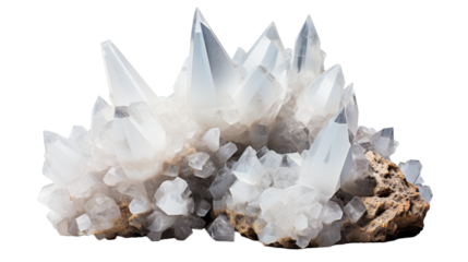 Close Up of Clear Quartz Crystal Cluster on Rock
