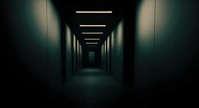 Scary tunnel ambience, dark hallway view, horror movie location, haunted corridor