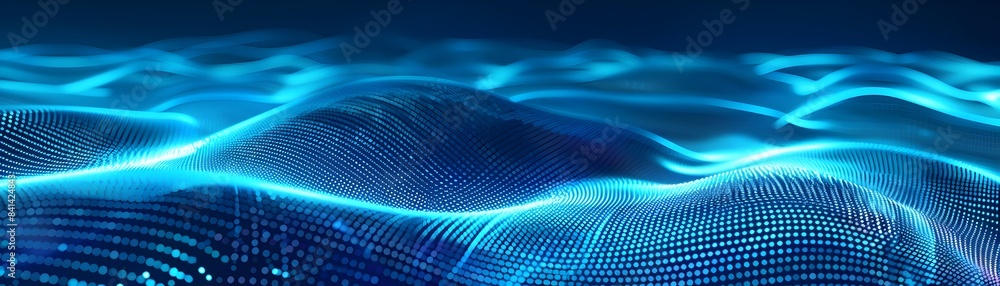 Poster neon cyan swirling light patterns for futuristic product display concept with copy space