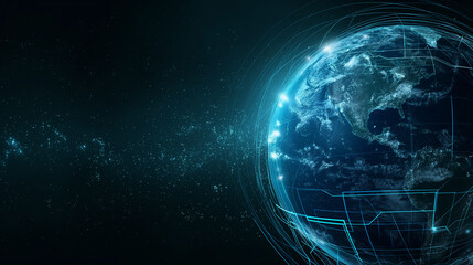 Futuristic Earth Map Technology Abstract Background Representing Global Connection Concept with Digital Network and Data Integration
