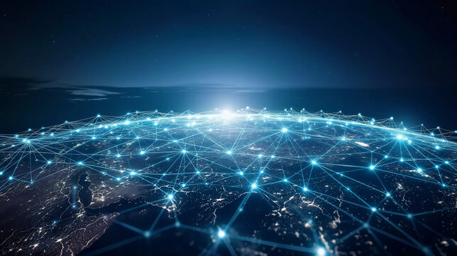 Futuristic Earth Map Technology Abstract Background Representing Global Connection Concept with Digital Network and Data Integration