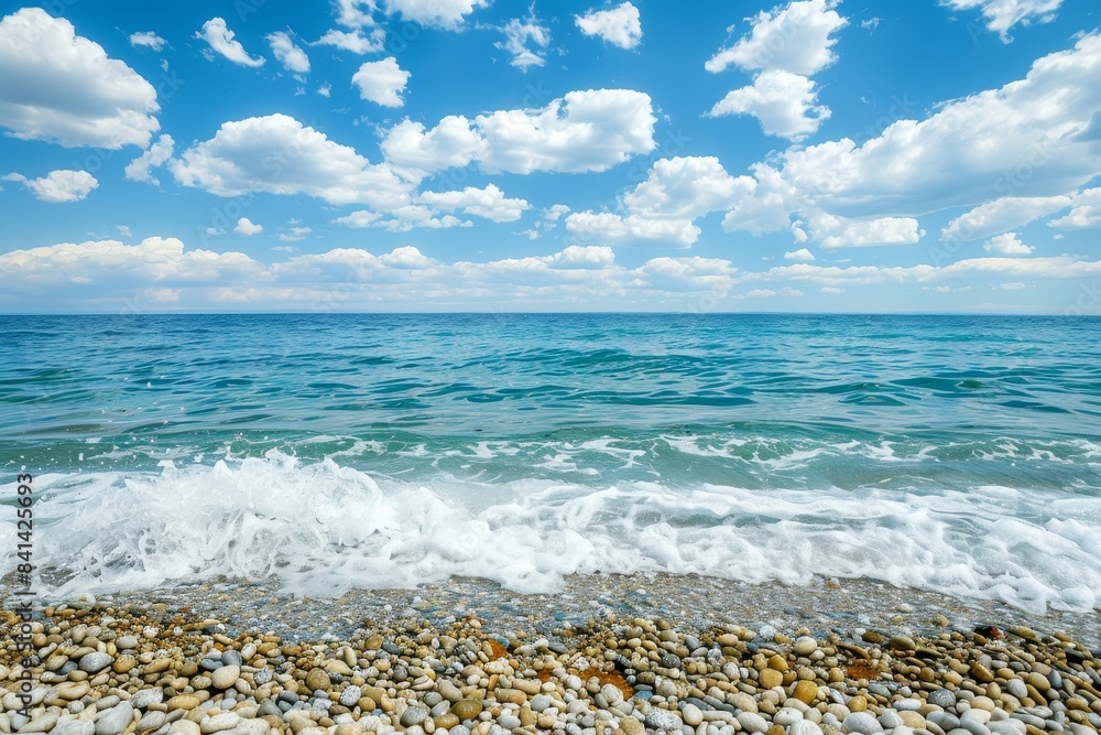 Poster stunning background image of an ocean surface near the shoreline, with waves rustling and small whit